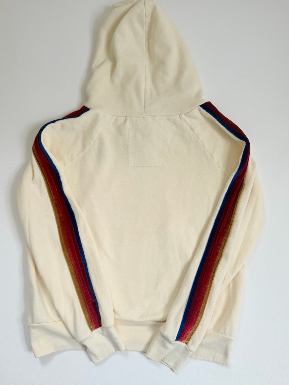 Aviator Nation Cream Hoodie with velvet Stripe Sleeve - RARE 🌈 MEDIUM - Picture 16 of 16
